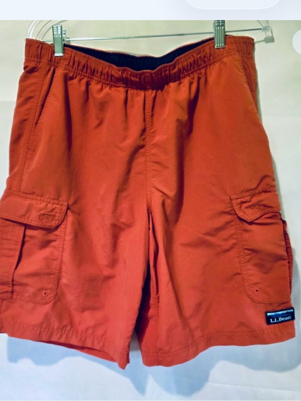 L.L. Bean Men's Orange Cargo/ Swim Shorts with Elastic Waist-LARGE